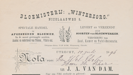 710780 Kop van een nota van J.A. van Dam, Bloemisterij Winterzorg , Nicolaasweg 8 te Utrecht. Nota over de maanden ...